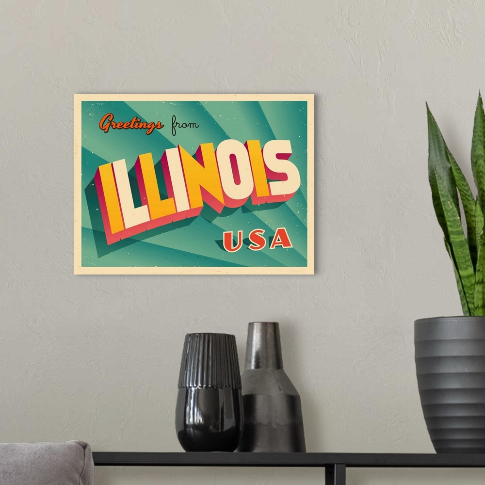 A modern room featuring Vintage touristic greeting card - Illinois.