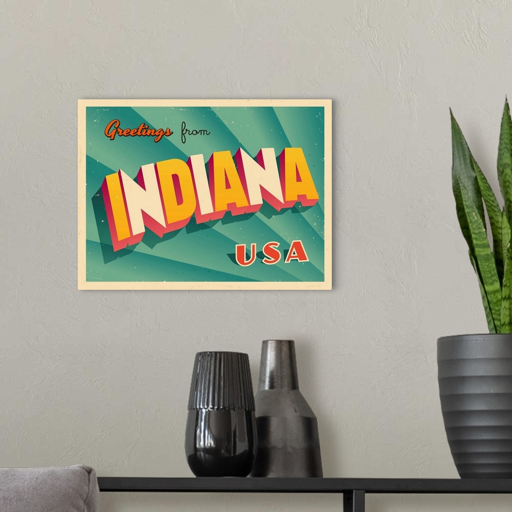 A modern room featuring Vintage touristic greeting card - Indiana.