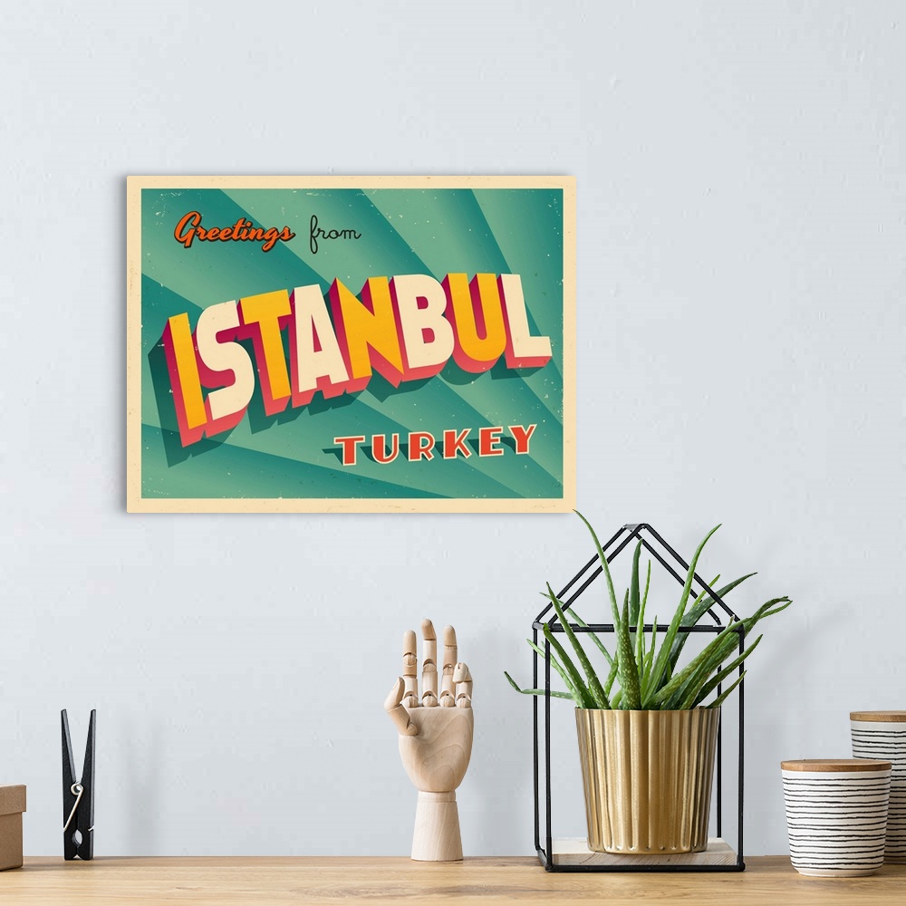 A bohemian room featuring Vintage touristic greeting card - Istanbul, Turkey.