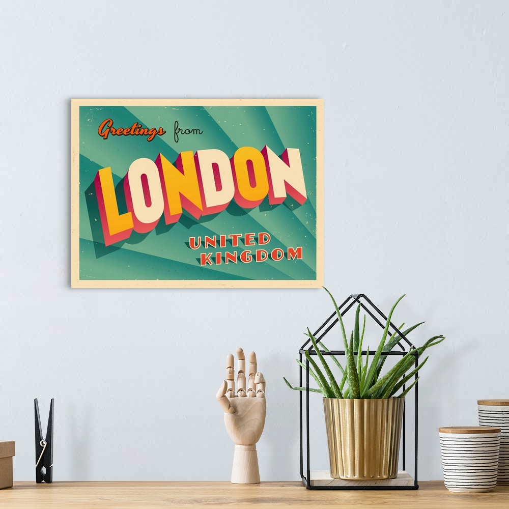 A bohemian room featuring Vintage touristic greeting card - London, United Kingdom.
