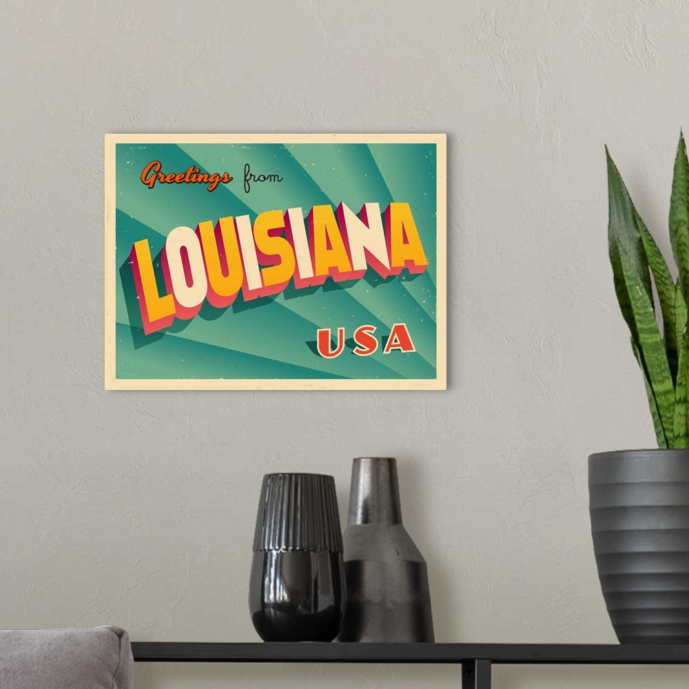A modern room featuring Vintage touristic greeting card - Louisiana.