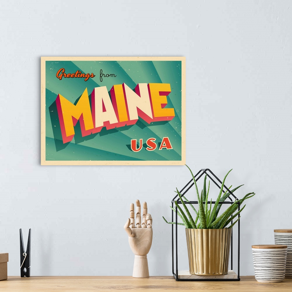 A bohemian room featuring Vintage touristic greeting card - Maine.