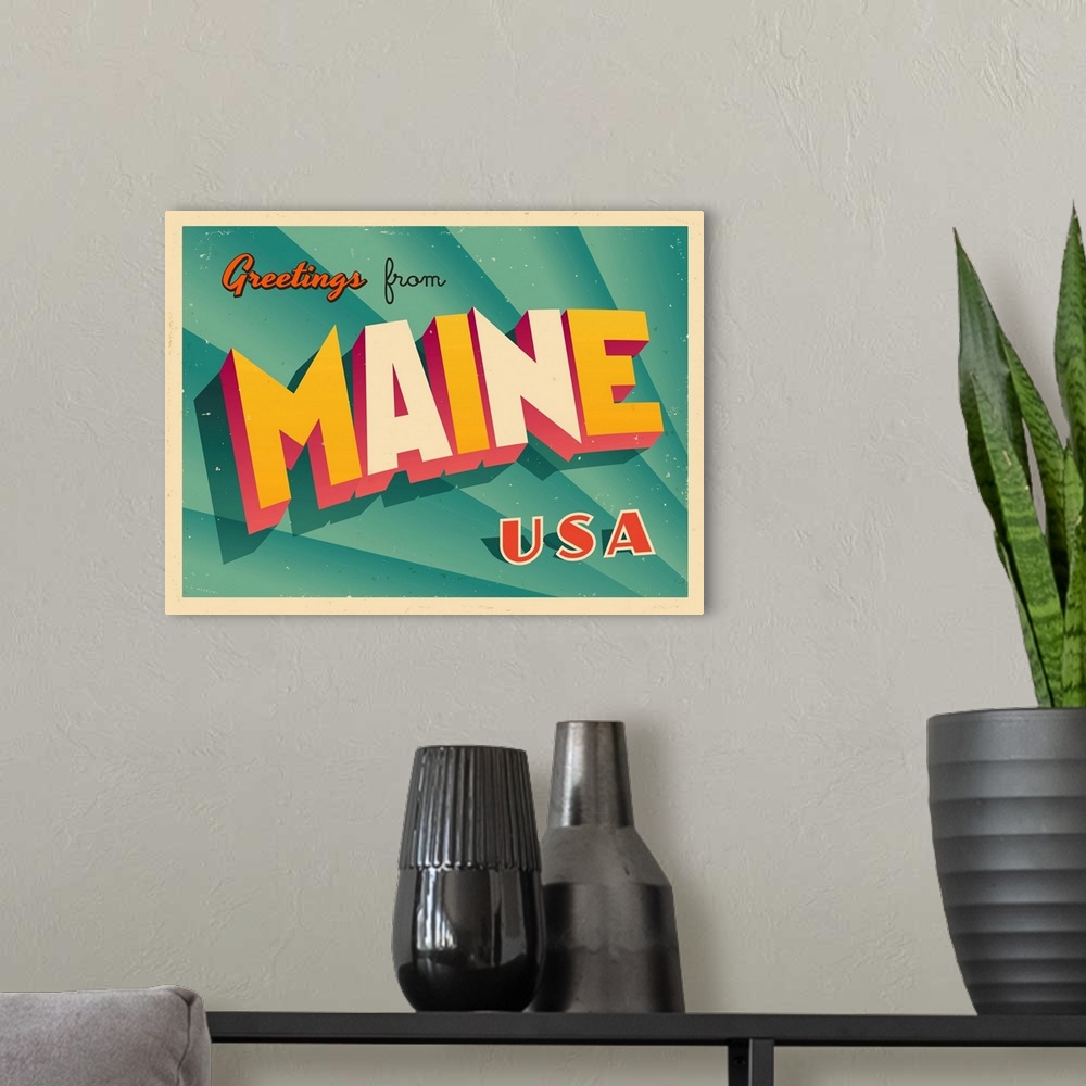 A modern room featuring Vintage touristic greeting card - Maine.