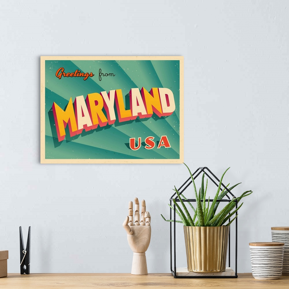 A bohemian room featuring Vintage touristic greeting card - Maryland.