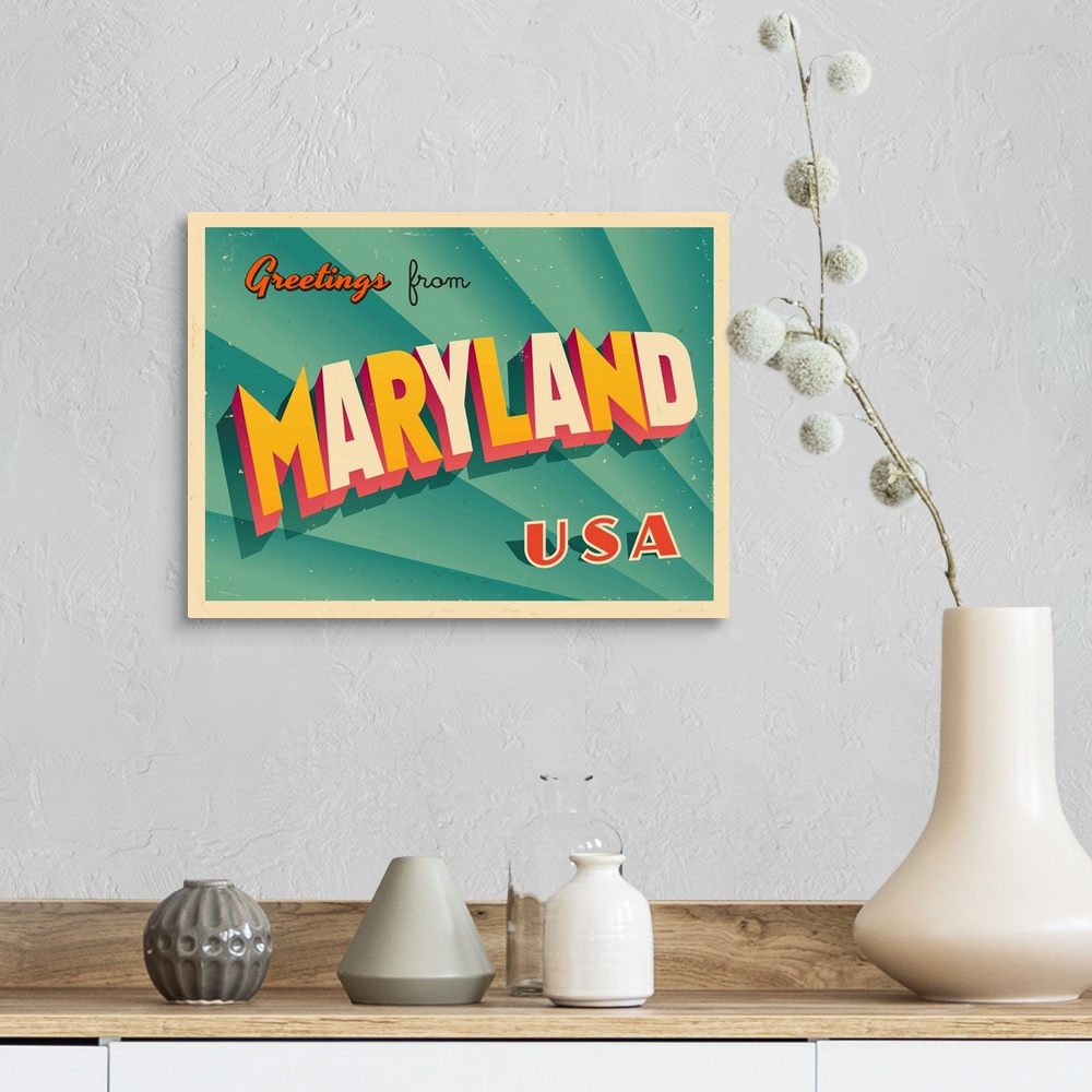 A farmhouse room featuring Vintage touristic greeting card - Maryland.