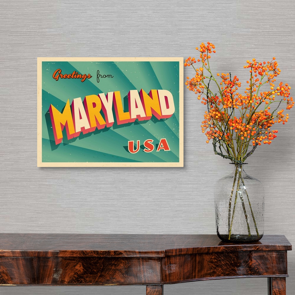 A traditional room featuring Vintage touristic greeting card - Maryland.
