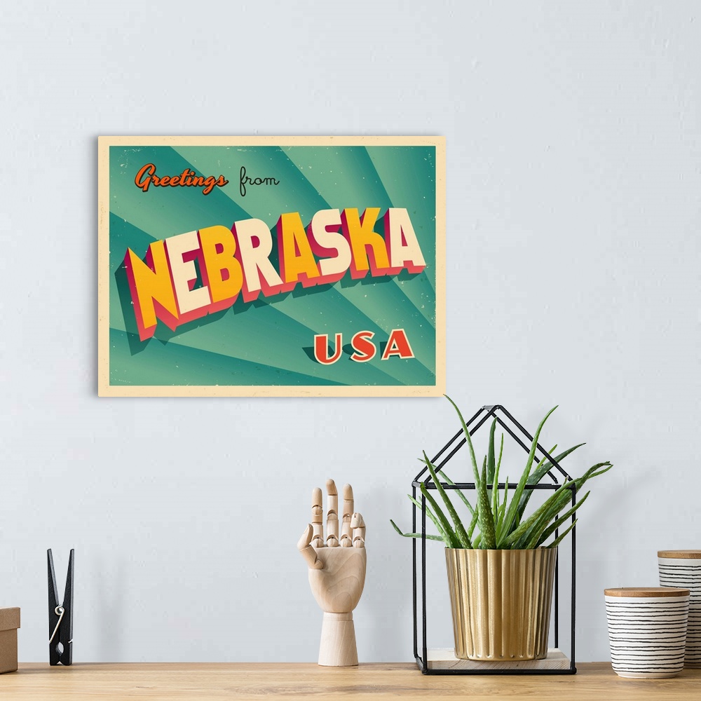 A bohemian room featuring Vintage touristic greeting card - Nebraska.