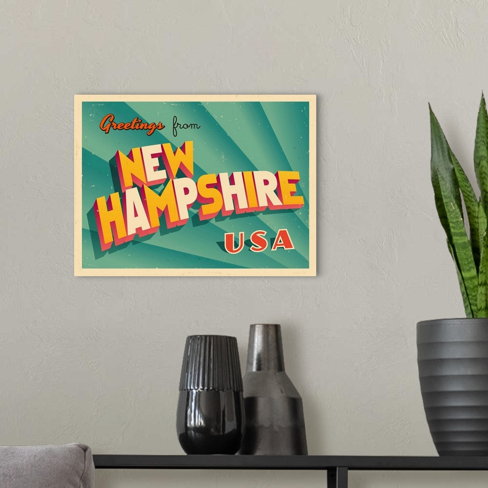 A modern room featuring Vintage touristic greeting card - New Hampshire.