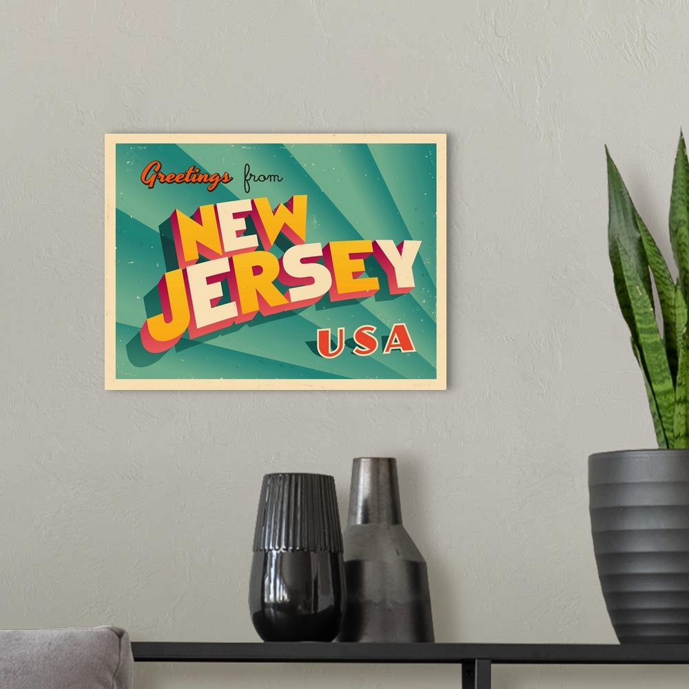 A modern room featuring Vintage touristic greeting card - New Jersey.