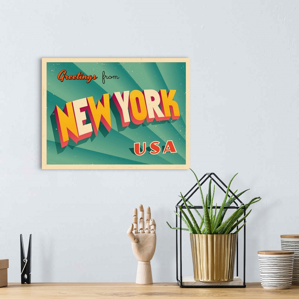A bohemian room featuring Vintage touristic greeting card - New York.