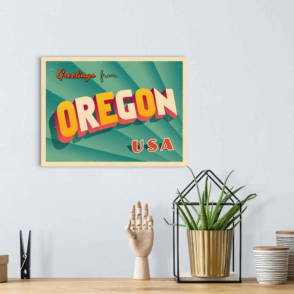 A bohemian room featuring Vintage touristic greeting card - Oregon.