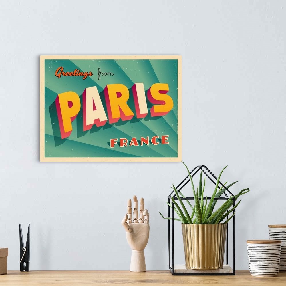 A bohemian room featuring Vintage touristic greeting card - Paris, France.
