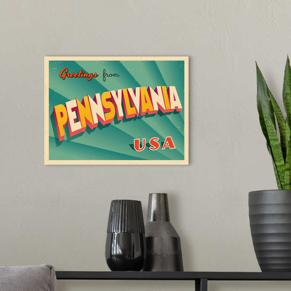 A modern room featuring Vintage touristic greeting card - Pennsylvania.