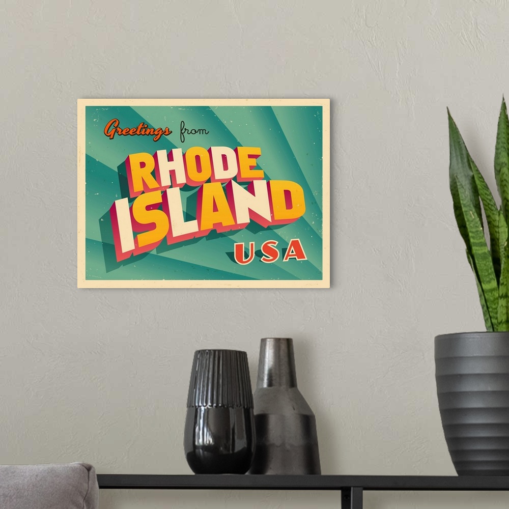 A modern room featuring Vintage touristic greeting card - Rhode Island.