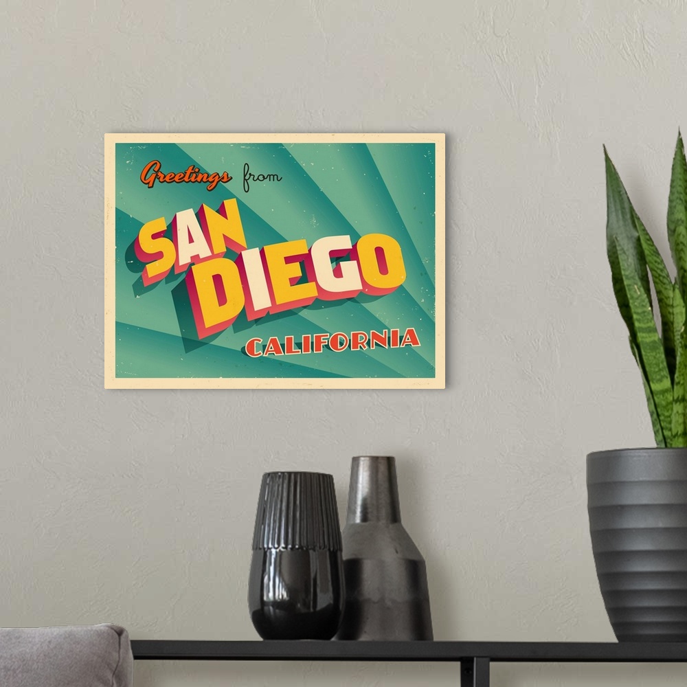 A modern room featuring Vintage touristic greeting card - San Diego, California.