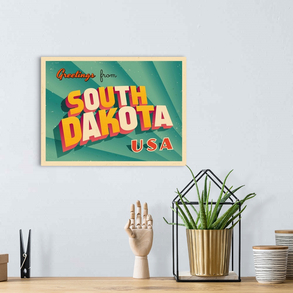 A bohemian room featuring Vintage touristic greeting card - South Dakota.