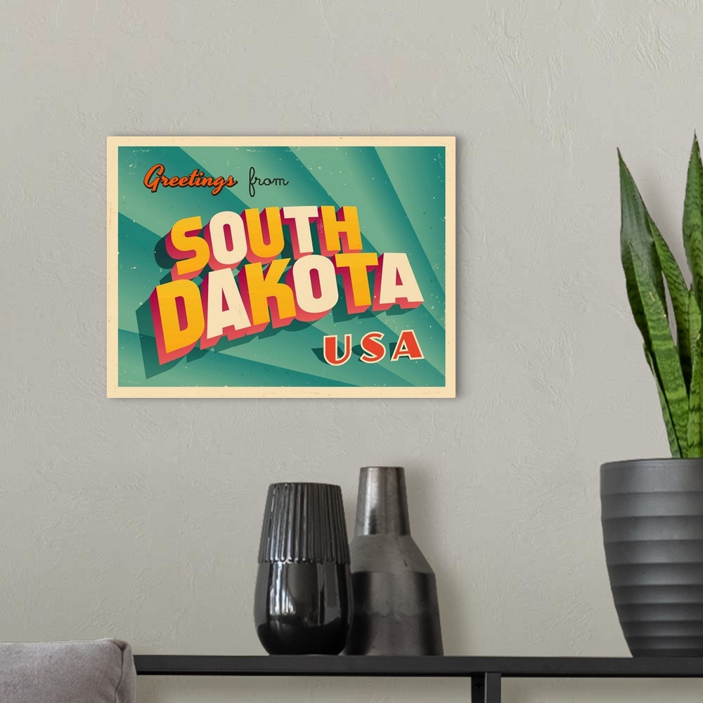 A modern room featuring Vintage touristic greeting card - South Dakota.