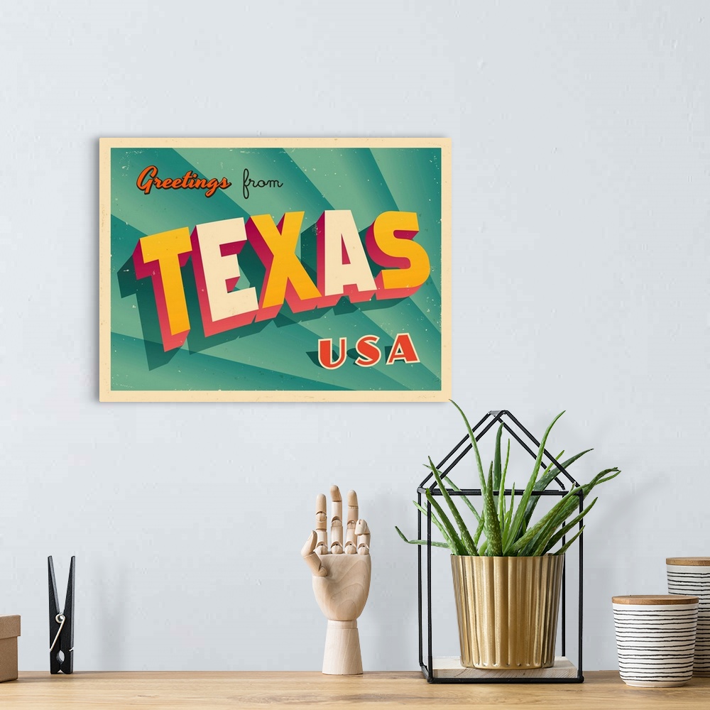 A bohemian room featuring Vintage touristic greeting card - Texas.
