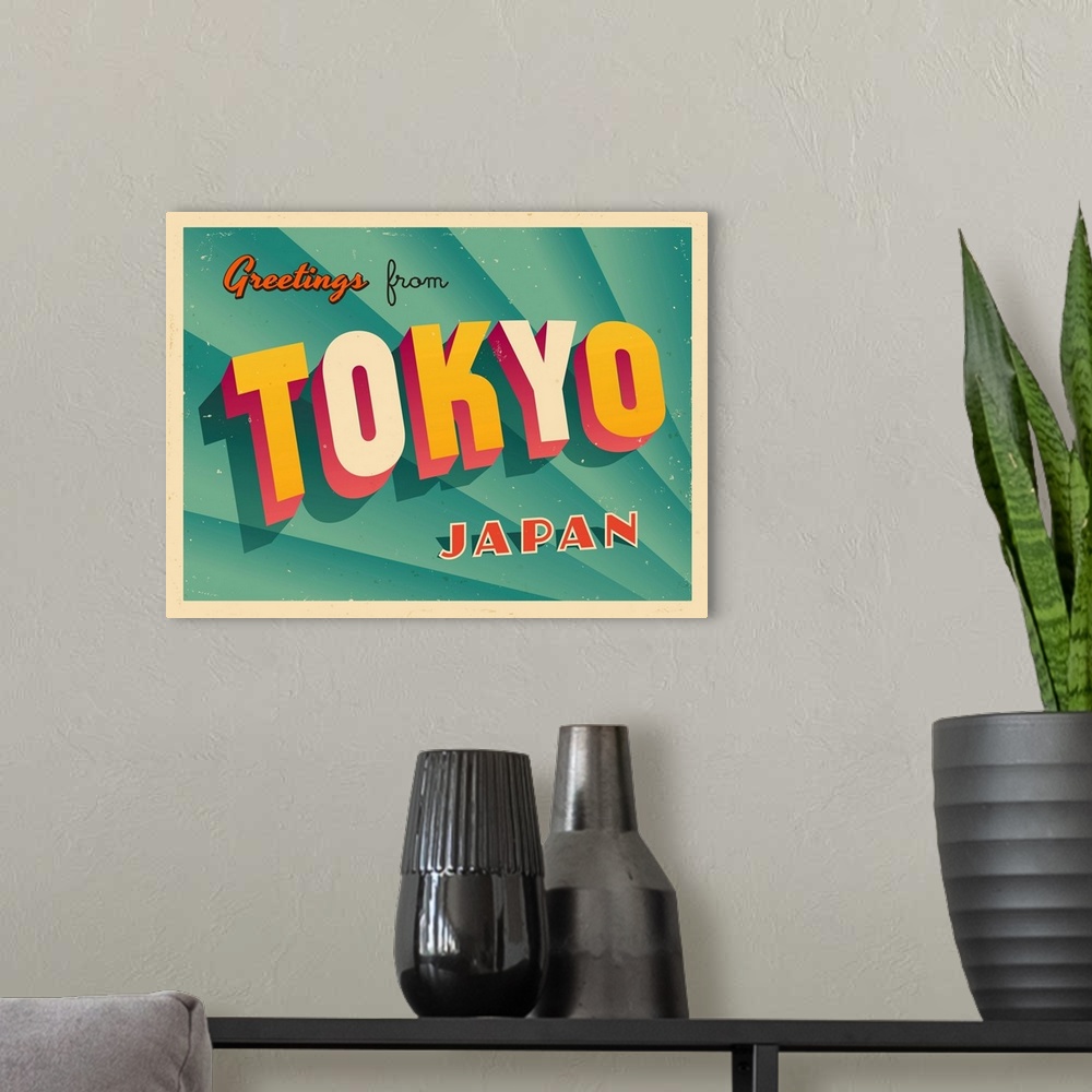A modern room featuring Vintage touristic greeting card - Tokyo, Japan.
