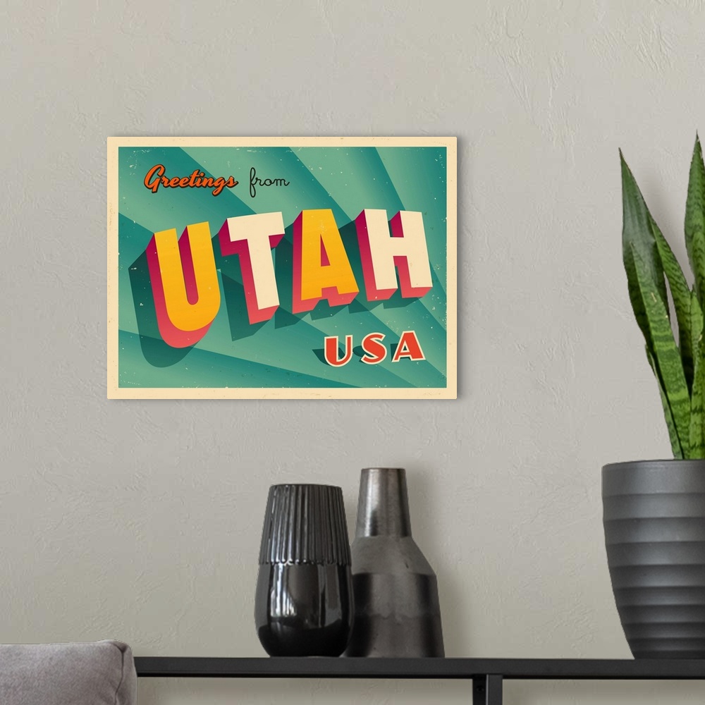A modern room featuring Vintage touristic greeting card - Utah.