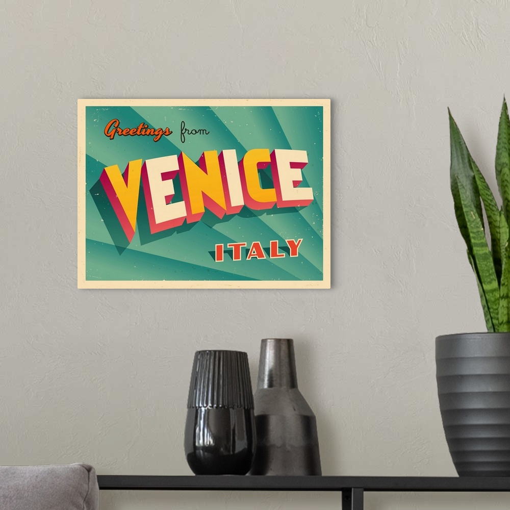A modern room featuring Vintage touristic greeting card - Venice, Italy.