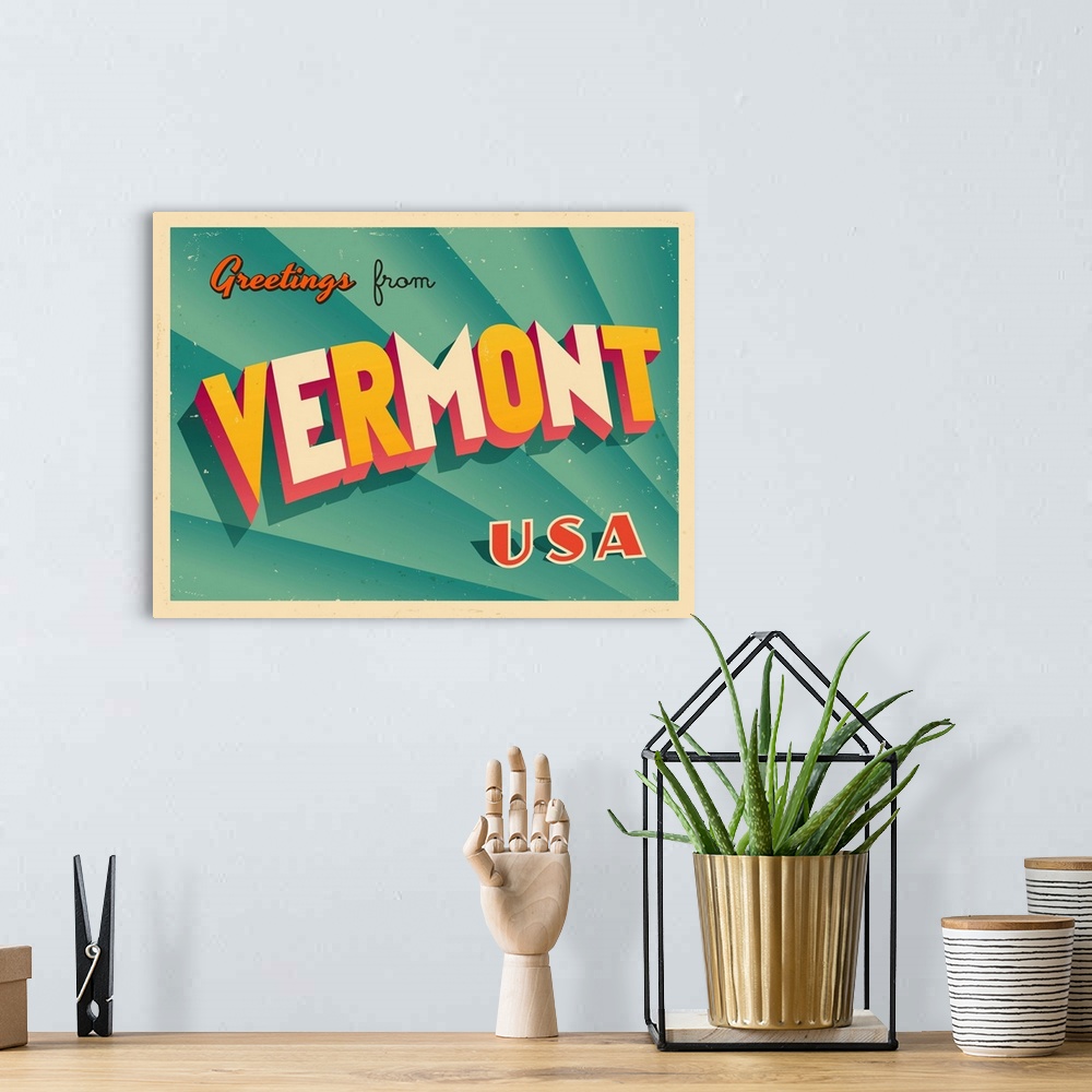 A bohemian room featuring Vintage touristic greeting card - Vermont.