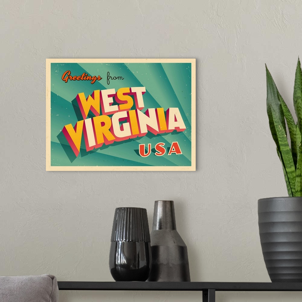 A modern room featuring Vintage touristic greeting card - west Virginia.