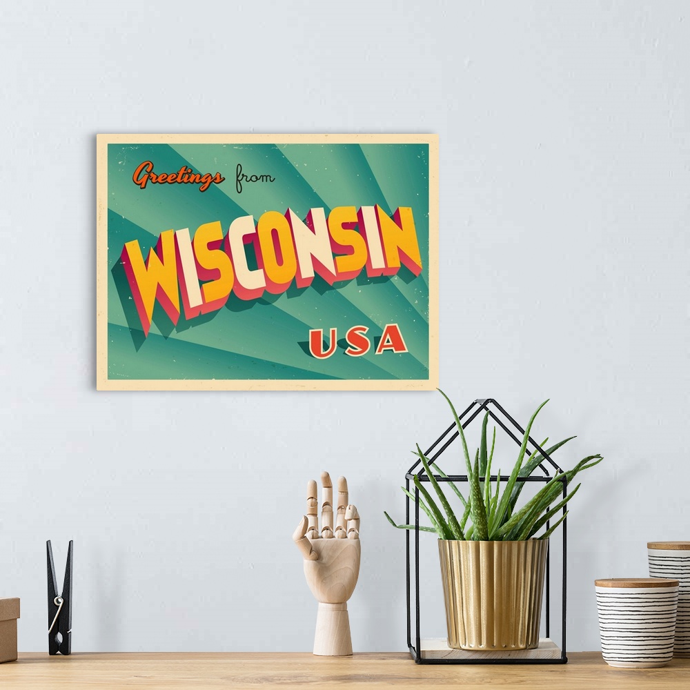A bohemian room featuring Vintage touristic greeting card - Wisconsin.
