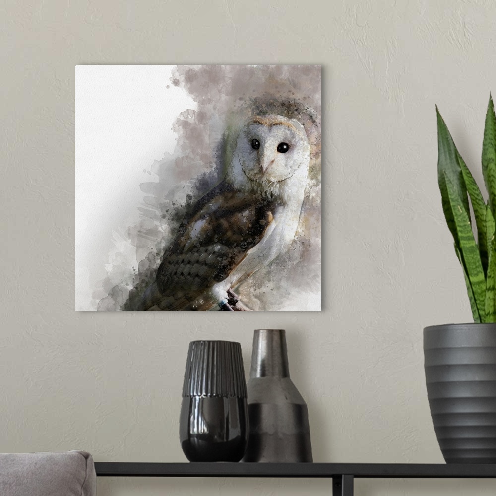 A modern room featuring Watercolor Barn Owl