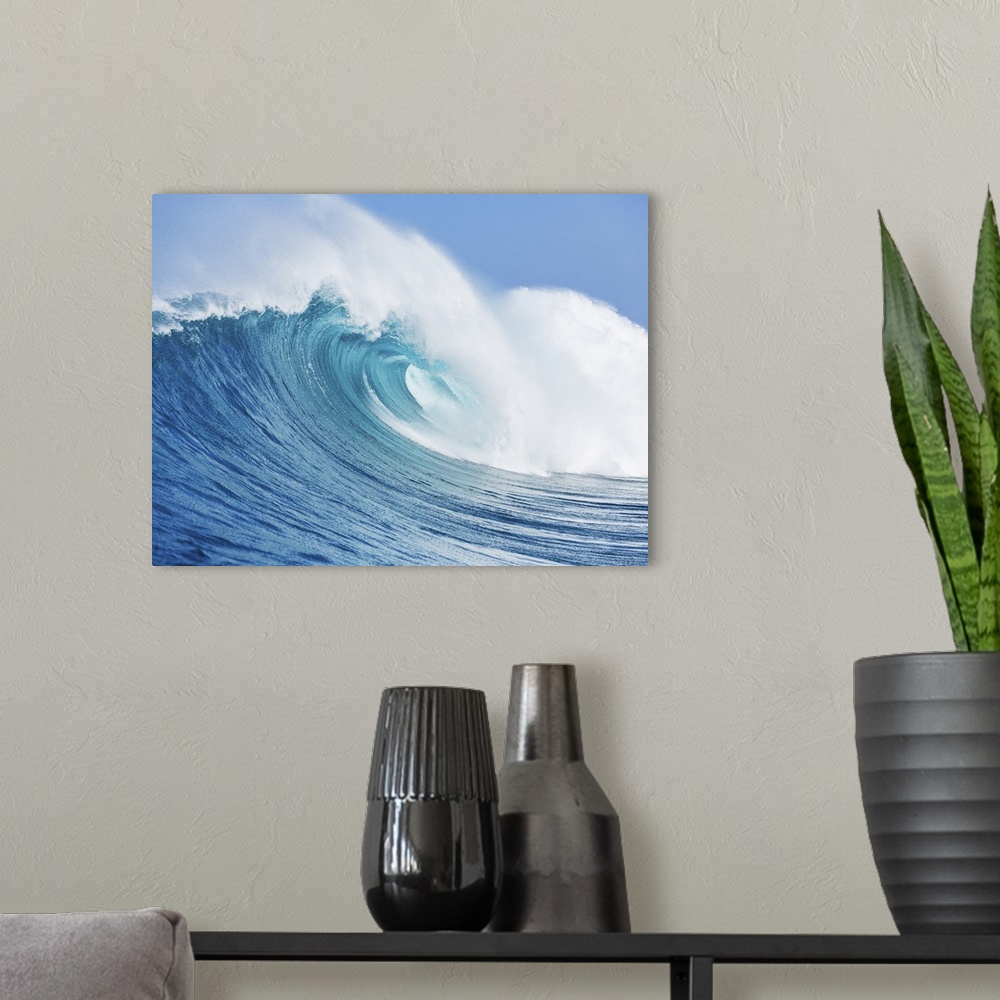A modern room featuring Blue ocean wave.