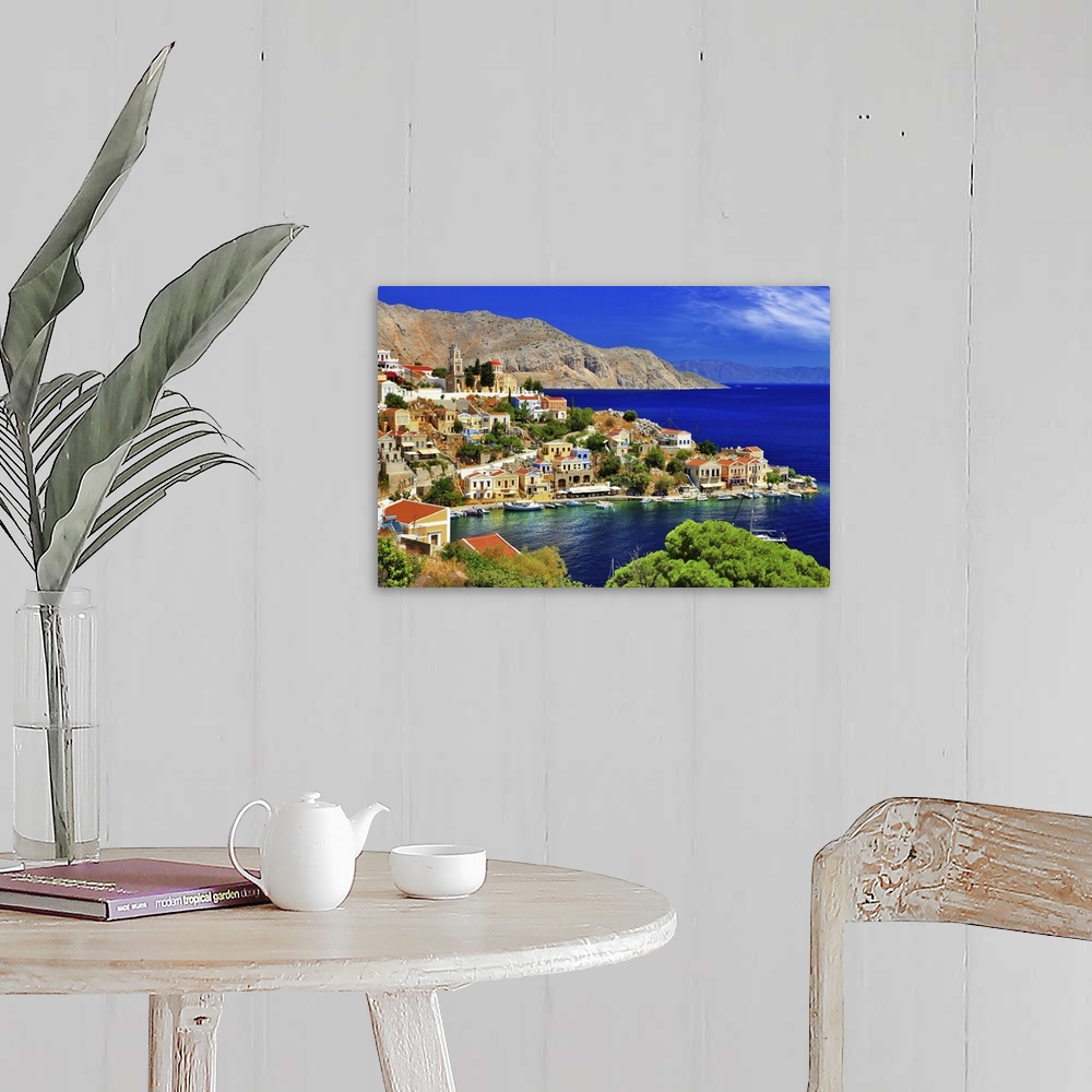 A farmhouse room featuring Pictorial Greek islands, Symi.