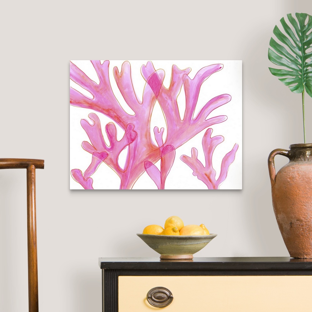 A traditional room featuring Contemporary artwork of light pink sea kelp with a translucent effect.