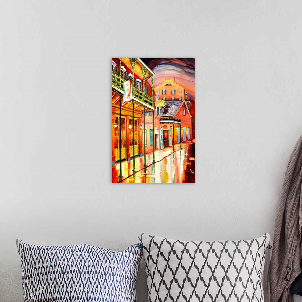 A bohemian room featuring Cityscape painting focusing on Arnaud's Jazz Bistro in New Orleans, La.