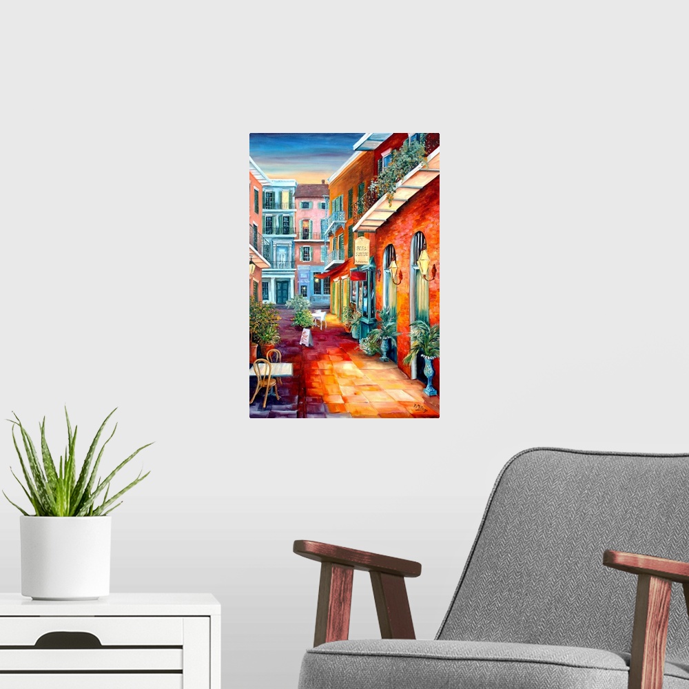 A modern room featuring Contemporary painting of an alleyway in the French Quarter of New Orleans, LA.