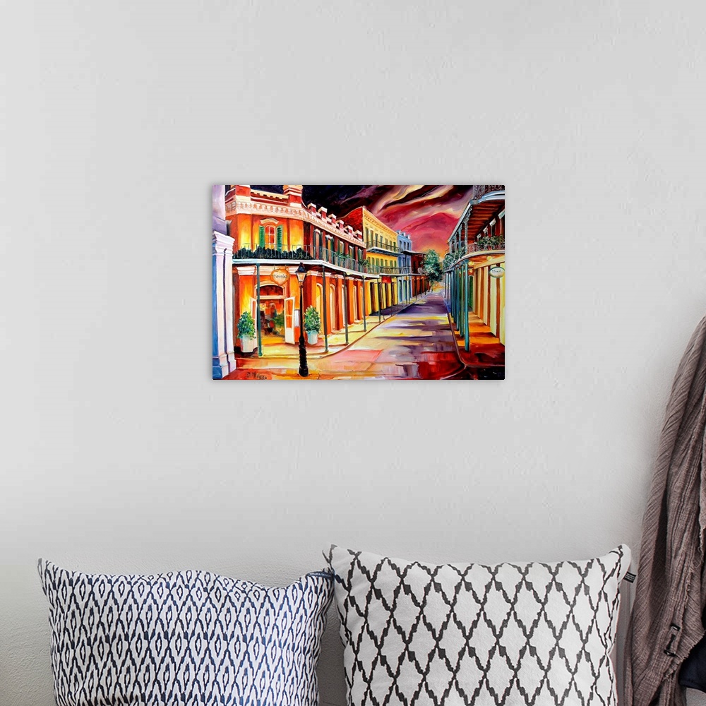 A bohemian room featuring This is a contemporary painting of an urban cityscape depicting this national historic landmark n...