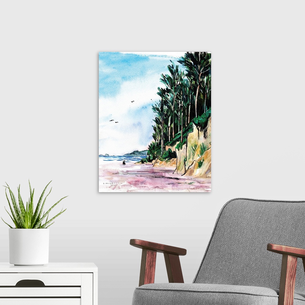 A modern room featuring Near Tillamook, Oregon there is a beautiful open beach called Cape Lookout. This view was capture...