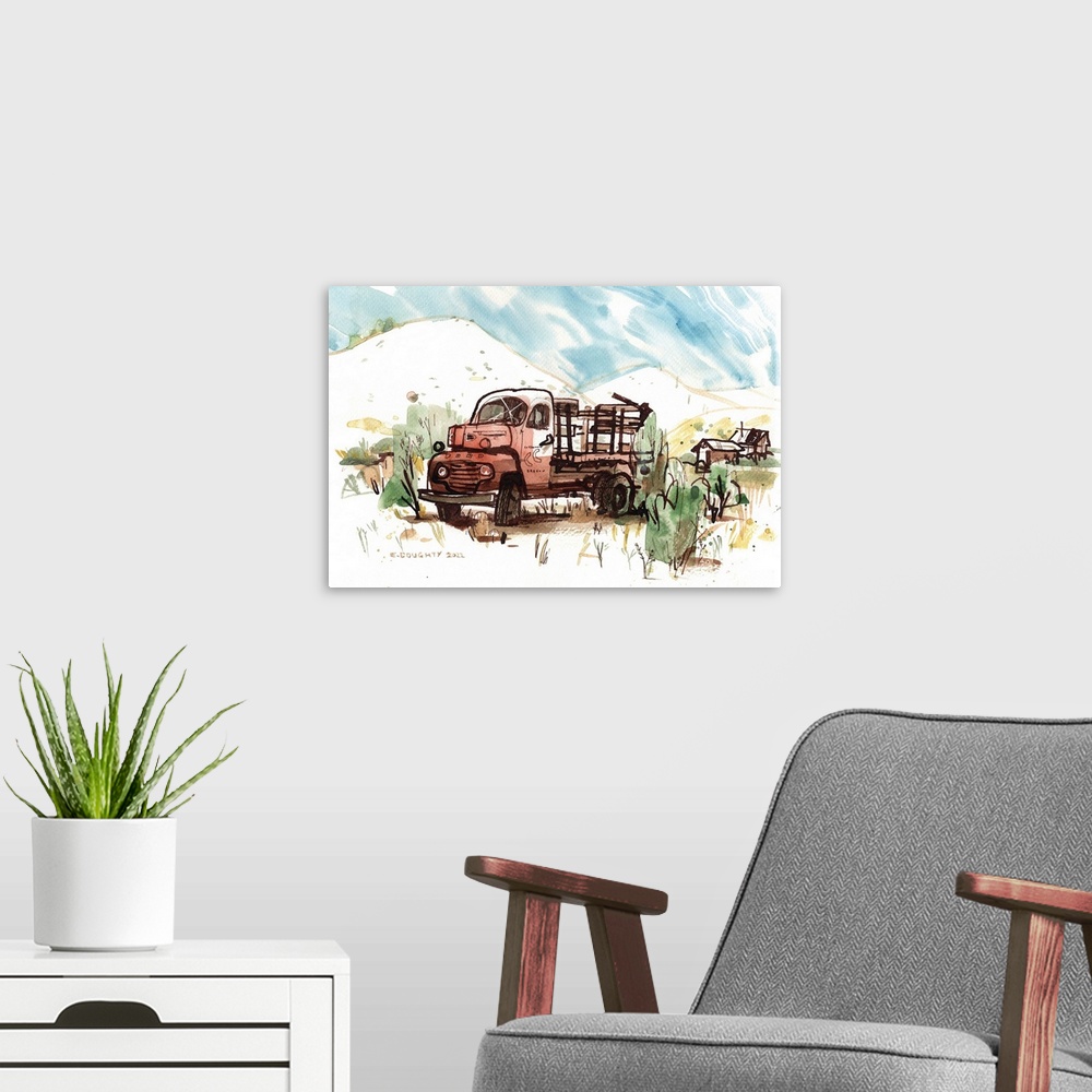 A modern room featuring In a lot of places in the U.S., you see rusty old pickup trucks sitting in the landscape. I sketc...