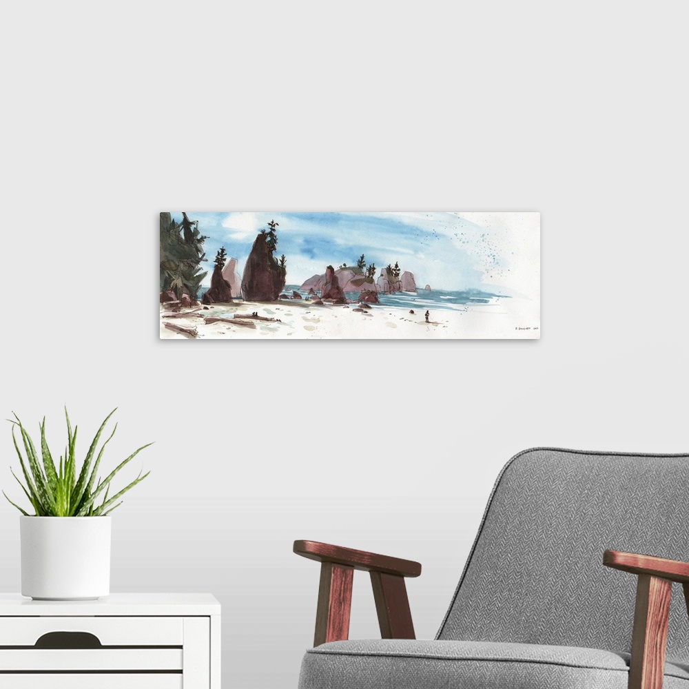 A modern room featuring Sparse beachcombers enjoy a sunny day on the rocky Olympic Coast of northwestern Washington State.