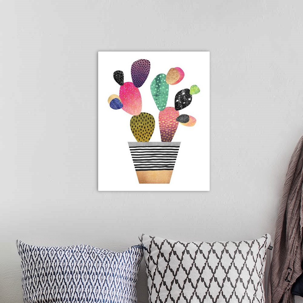 A bohemian room featuring A contemporary cactus design in bright, spotted colors