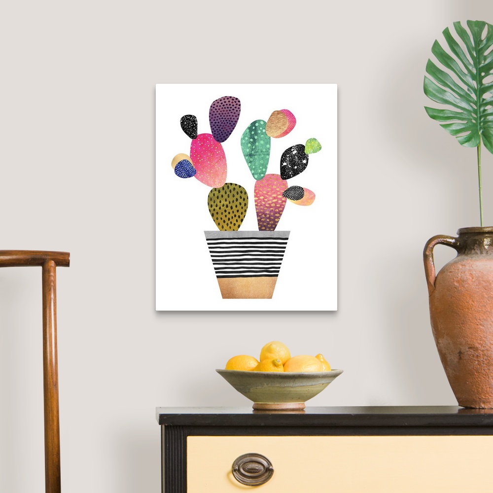 A traditional room featuring A contemporary cactus design in bright, spotted colors