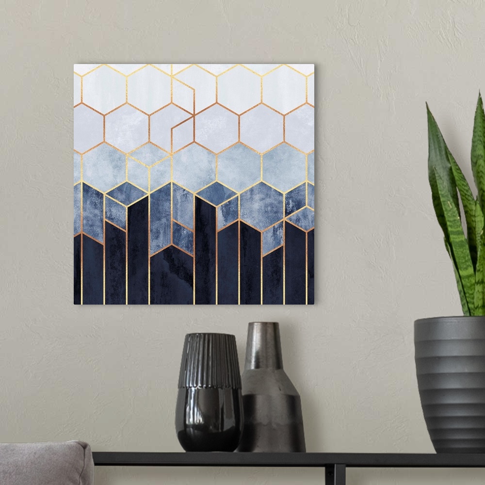 A modern room featuring Soft Blue Hexagons
