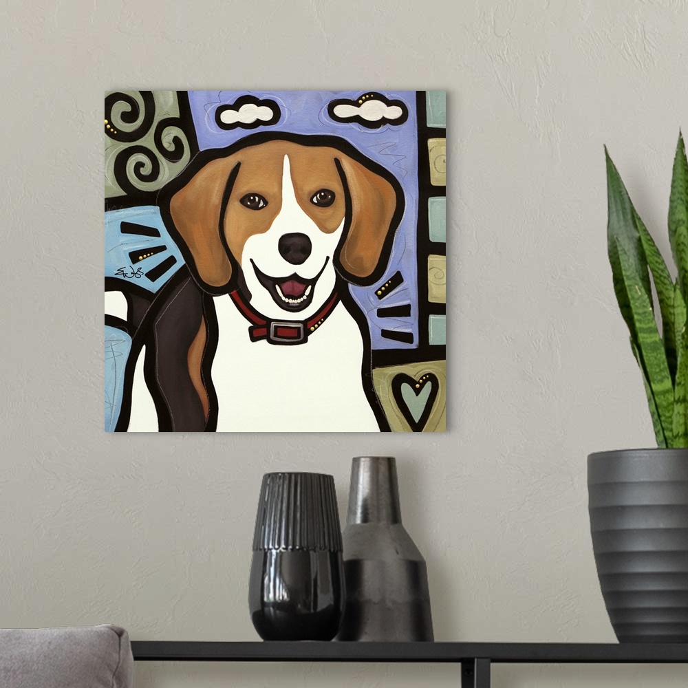 A modern room featuring Beagle Pop Art