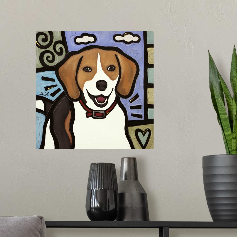 A modern room featuring Beagle Pop Art