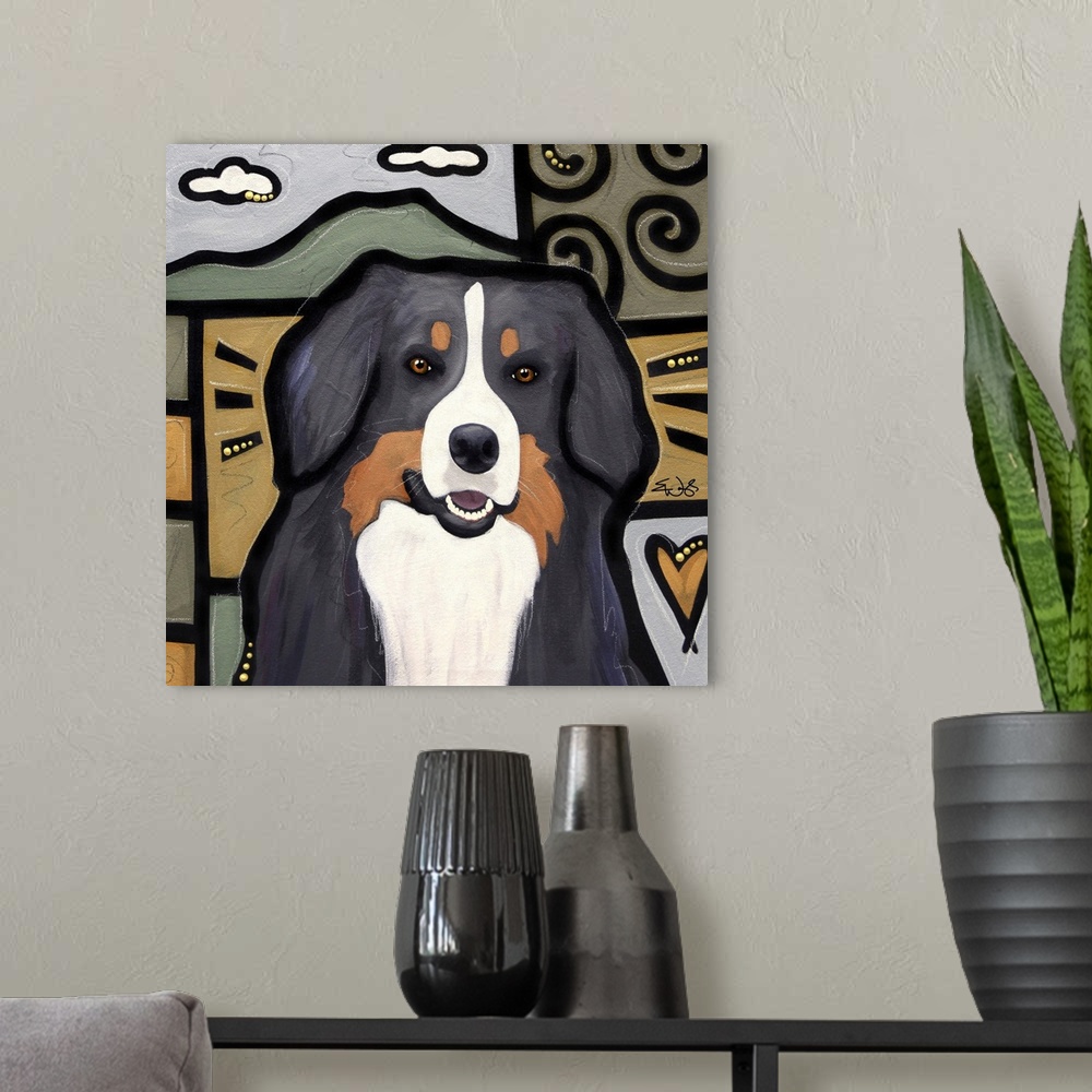 A modern room featuring Bernese Mountain Dog Pop Art