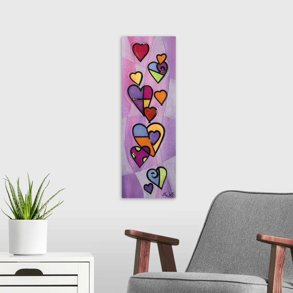A modern room featuring Cascading Hearts on Purple