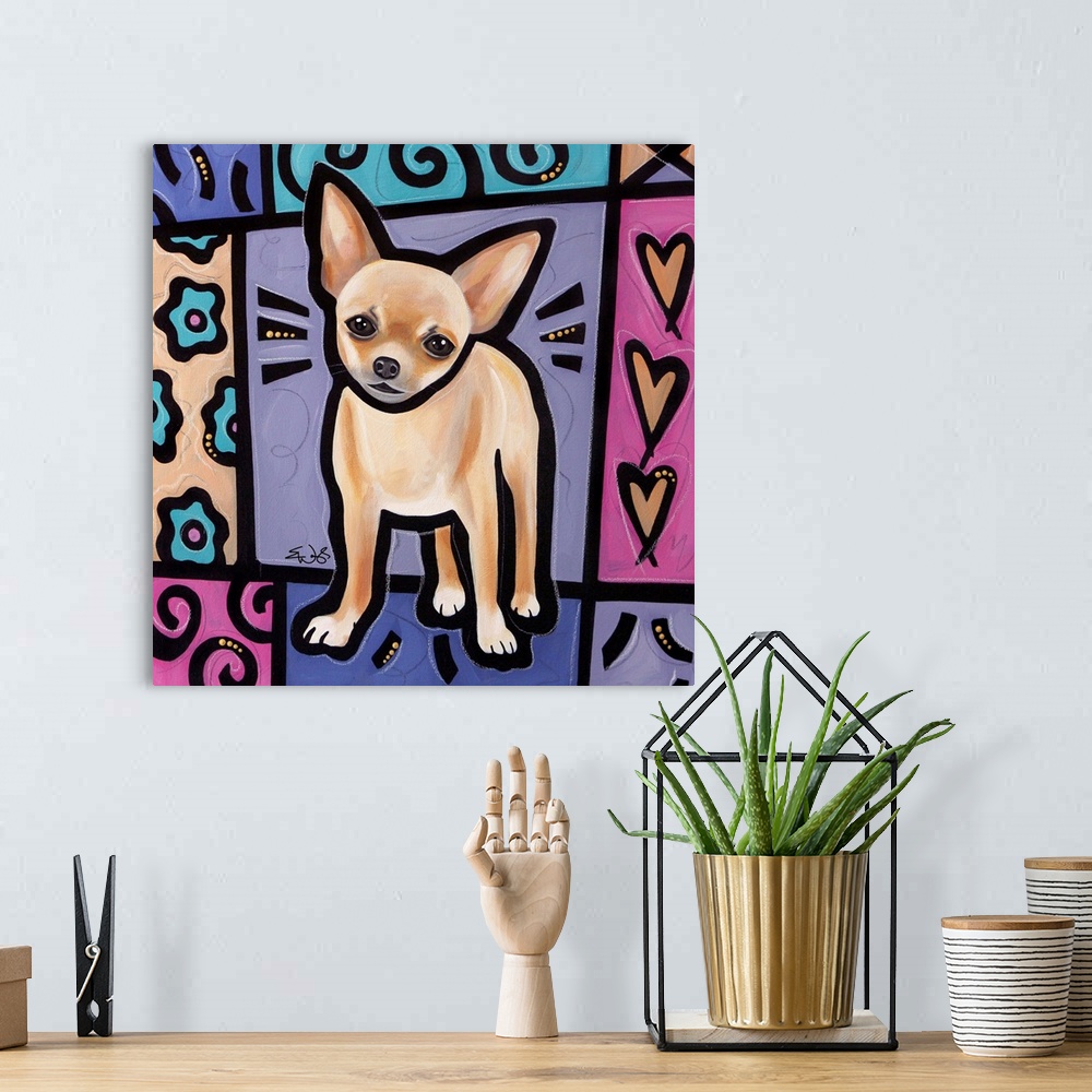 A bohemian room featuring Chihuahua Pop Art