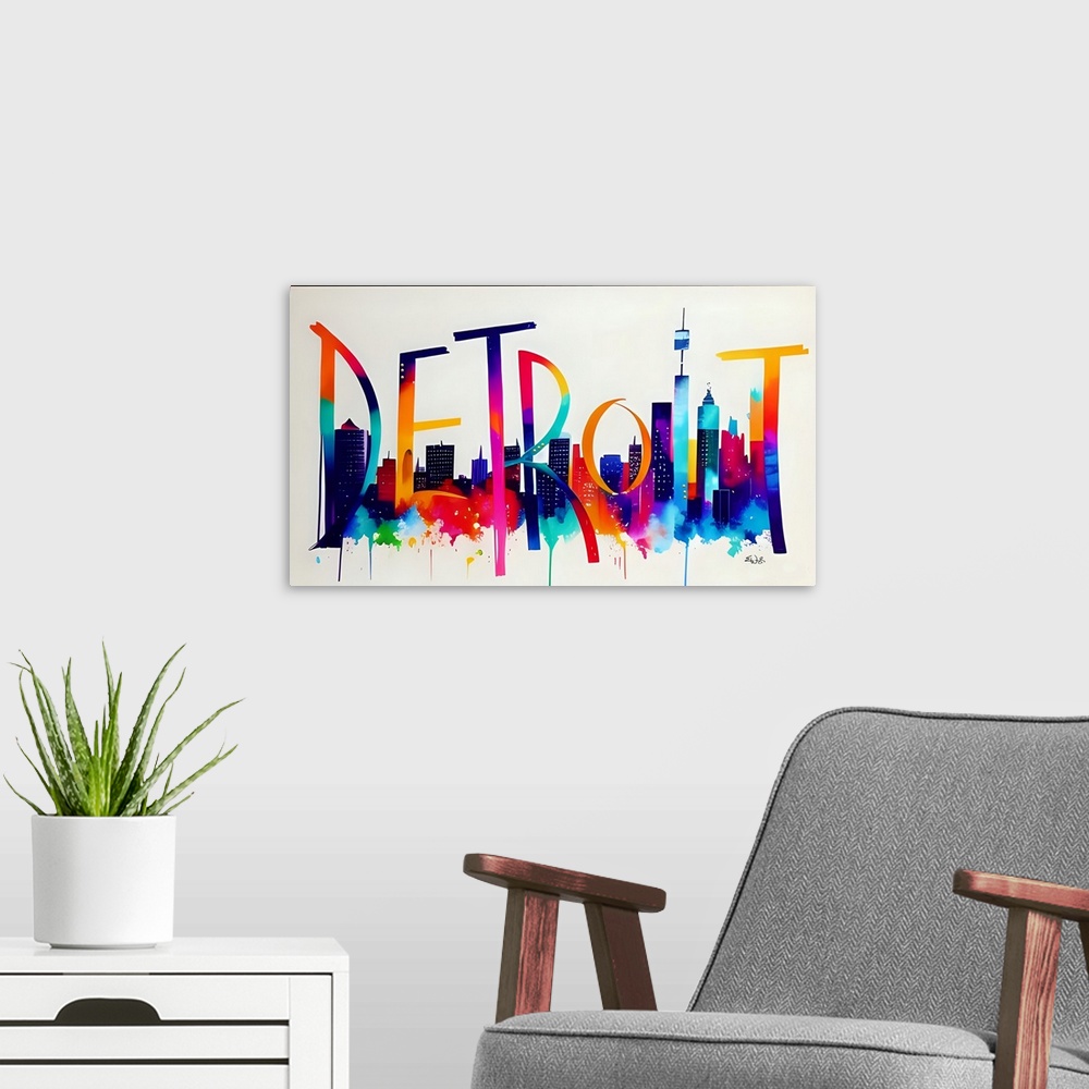 A modern room featuring City Strokes Detroit