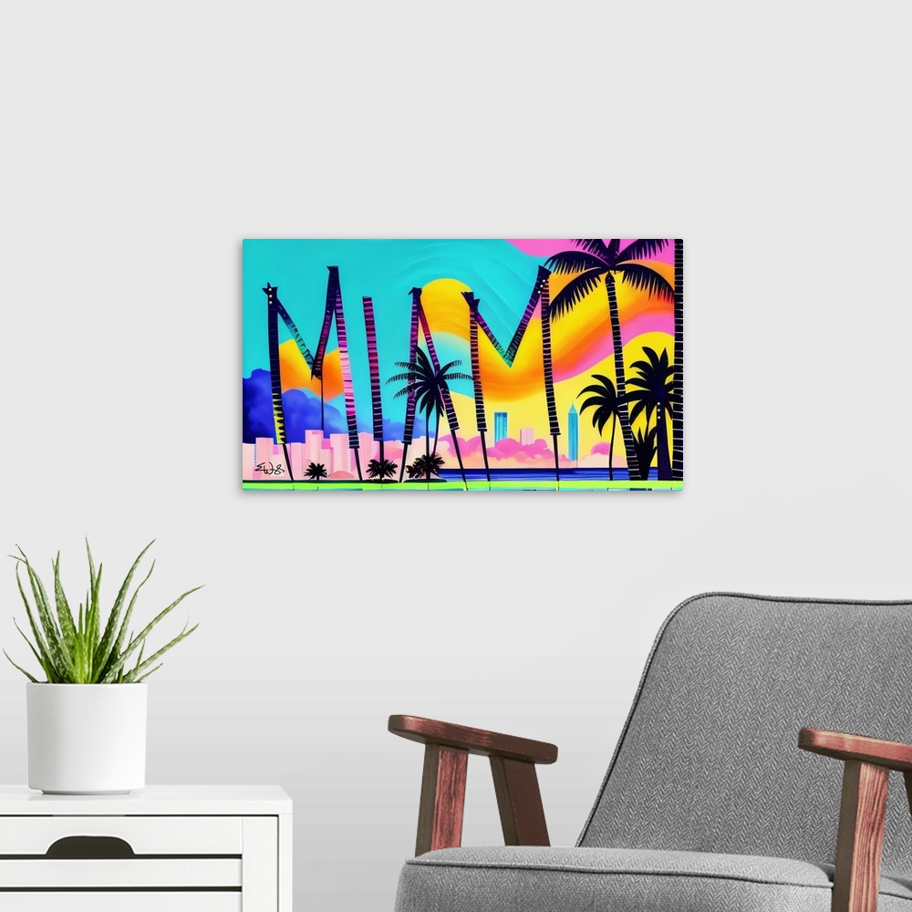 A modern room featuring City Strokes Miami