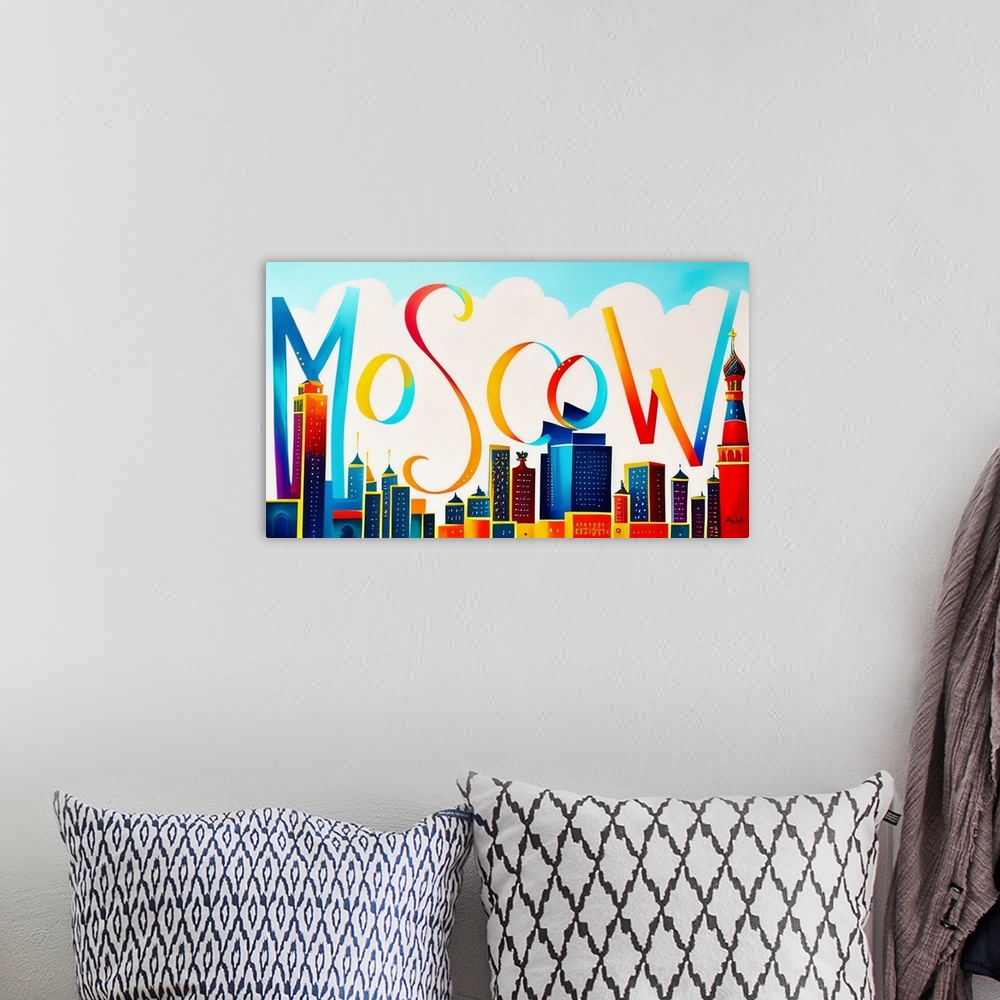 A bohemian room featuring City Strokes Moscow