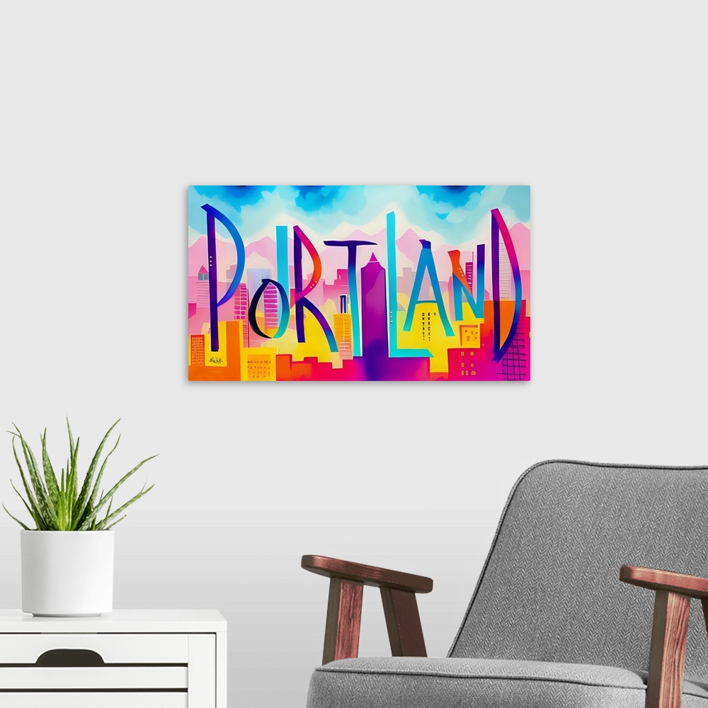 A modern room featuring City Strokes Portland
